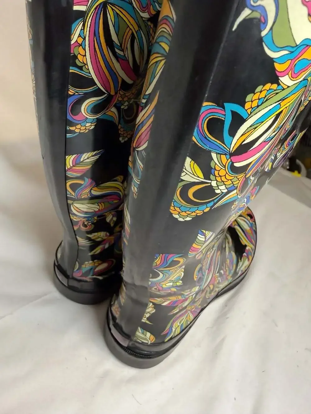 Boho Festival Sakroots Rhythm Black Spirit Desert Rain Boots Size 9